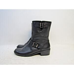 ANNE KLEIN Womens Size 9 M Black Leather Zip Buckle Fashion Ankle Boots Bootie